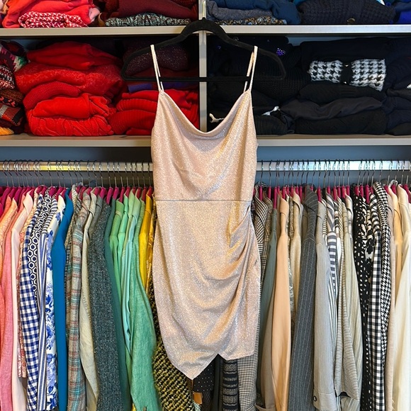 BCX pale pink/gold metallic threads sleeveless back zipper closure dress size 5 - Picture 1 of 3